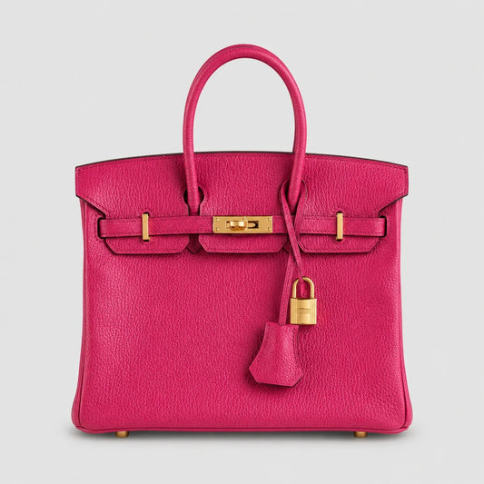 Hermès Birkin 25 Chèvre Rose Pourpre Gold — Hauptansicht Vorderseite | Luren Authentisch