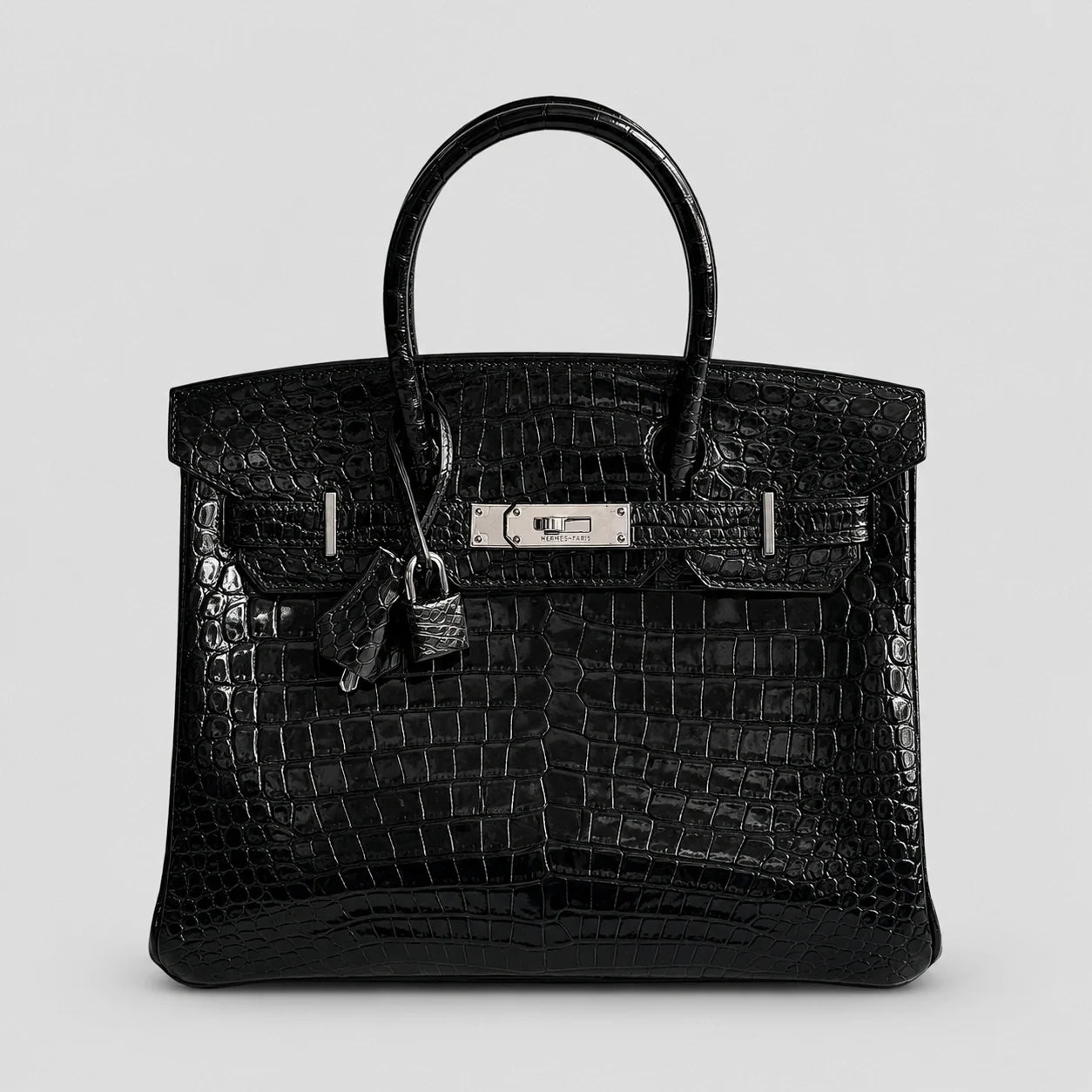 Hermès Birkin 30 Croco Porosus Noir Palladium — Hauptansicht Vorderseite | Luren Authentisch