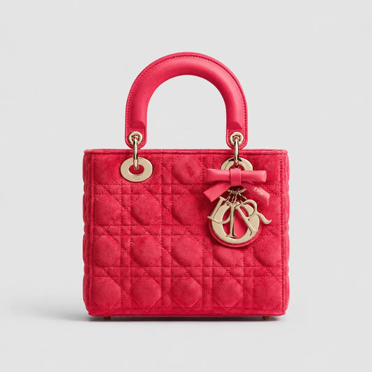 Lady Dior Cannage Veloursleder Rose Peony — Hauptansicht Vorderseite | Luren Authentisch